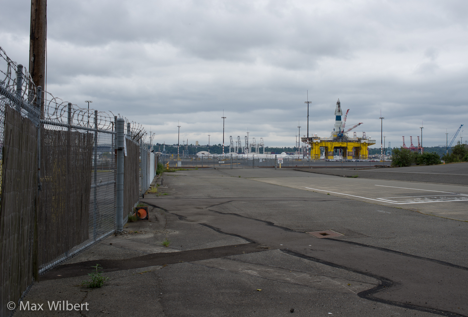 The rig is being housed at Terminal 5, a massive expanse of concrete and piers.